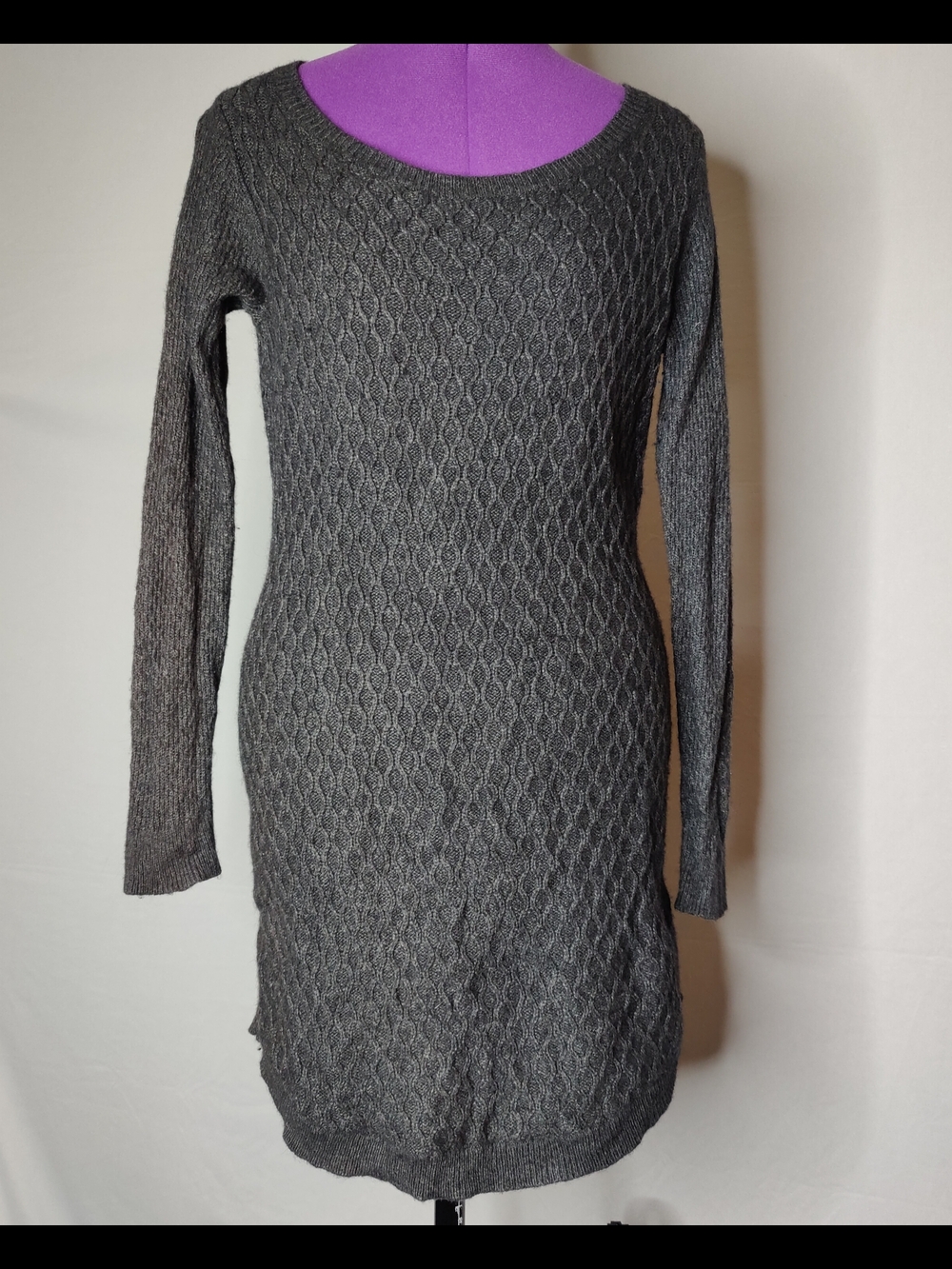 LOFT Charcoal Textured Knit Long-Sleeve Dress